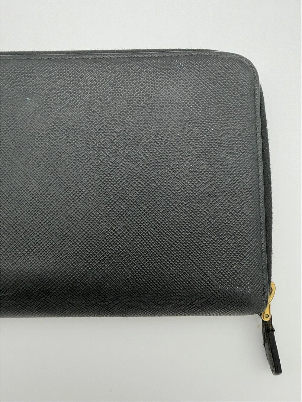 Authentic PRADA Black Saffiano Leather Zip Around Travel Organizer Long Wallet